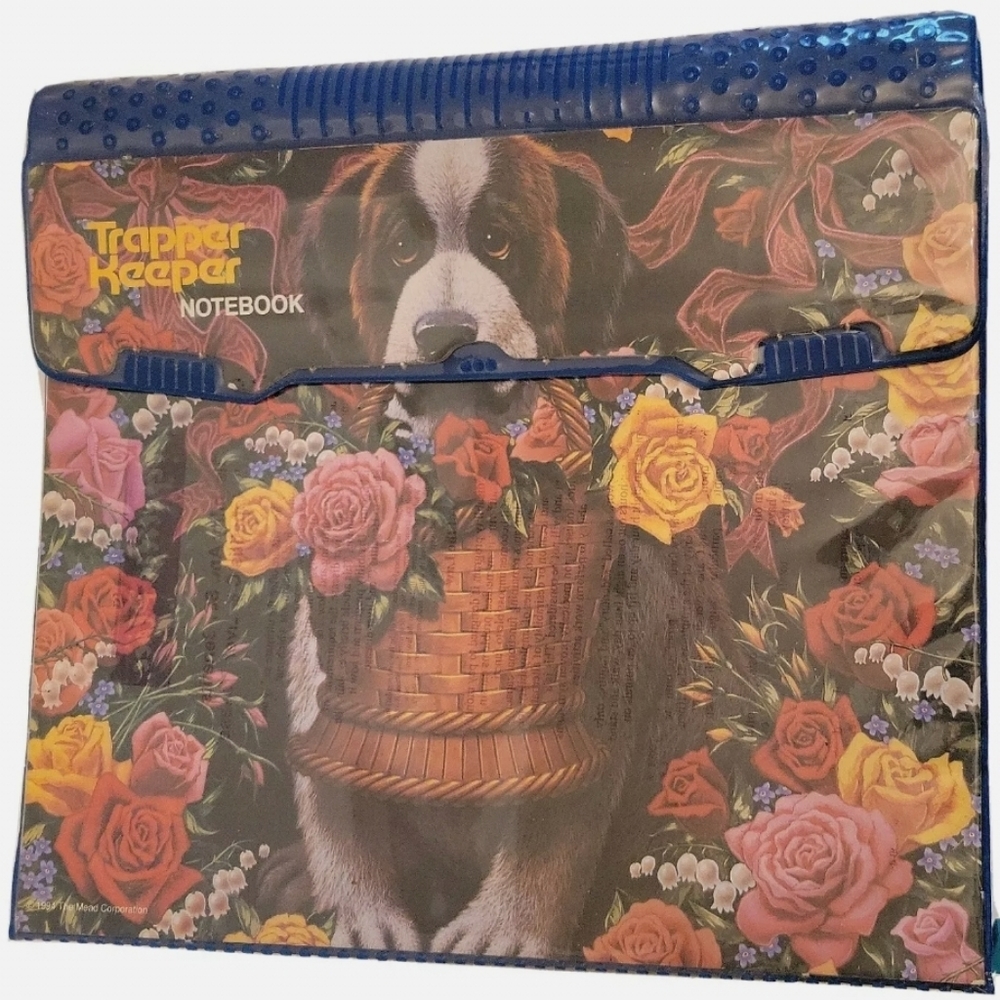 Vintage Mead Trapper Keeper Notebook Floral Puppies 3 Ring Binder 1994 90s 29096